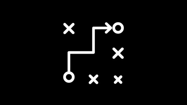 Strategic planning diagram with circles and crosses on a black background