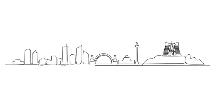 Skyline of najaf city, iraq, featuring the imam ali shrine in a minimalist line art style. Vector, illustration