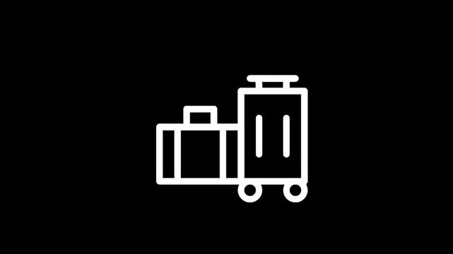 Simple white line art icon of two suitcases on a black background