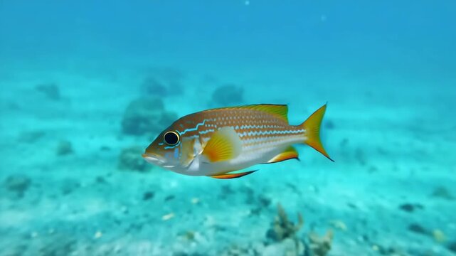 Schoolmaster snapper swimming gracefully in clear turquoise waters exploring the depths of the ocean marine wildlife