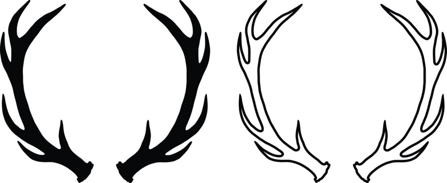 Deer Antlers Silhouette and Outline Vector Illustration Set
