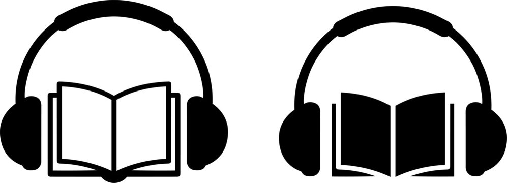 Headphones with open books for audiobook learning