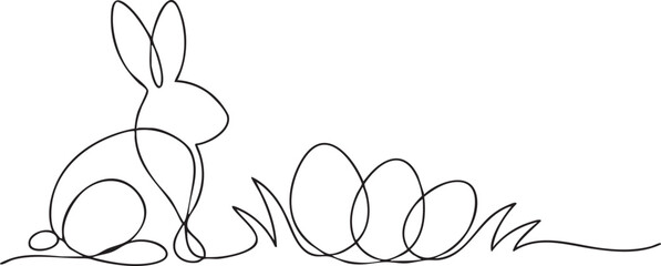 Line art Easter bunny with eggs minimalist vector illustration