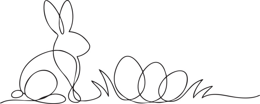 Line art Easter bunny with eggs minimalist vector illustration