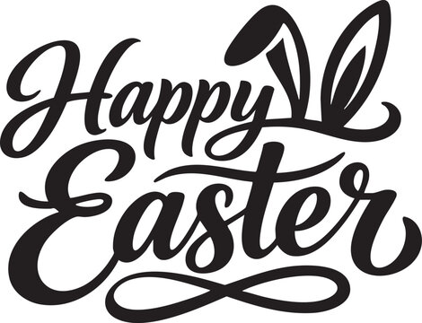 Happy Easter typography with bunny ears creative lettering design