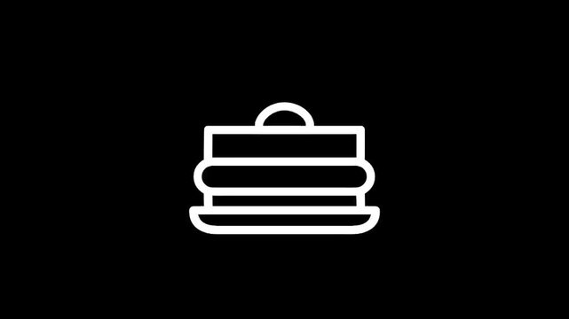 Simple white line icon of a stacked hamburger on a black background
