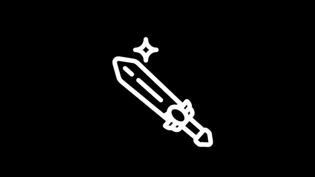 Stylized white sword icon with sparkling effects on a black background
