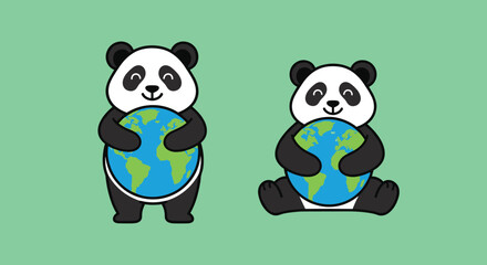 Naklejka premium Panda Bears Hugging Globe Illustration.
