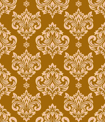 Obraz premium Damask seamless pattern with beige floral elements, vintage design, vector illustration elegant for fabric, wall paper, bedding, curtains, cushion cover, upholstery fabric, carpet, scarf, Baroque 