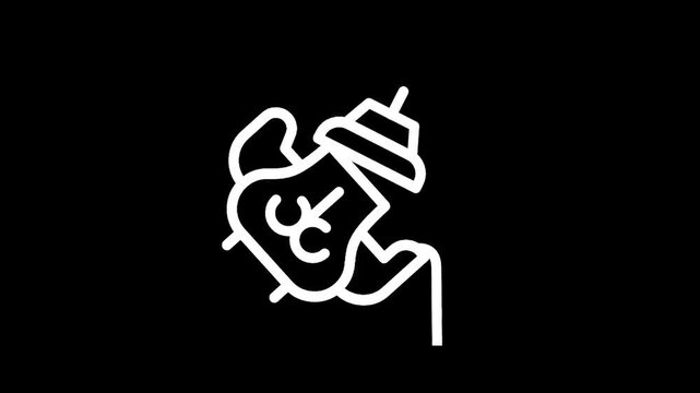 Stylized white outline of a hand holding a skewer with food on a black background