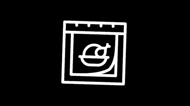 Hand-drawn icon of a roasted chicken on a plate inside a window or frame