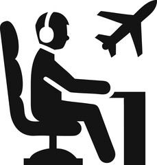 Air traffic controller monitoring aircraft movement and flight operations at an airport tower