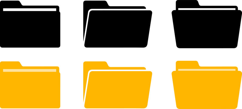 Set of modern folder icons in black and yellow