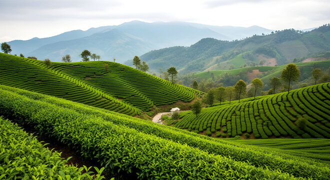 Rolling Hills Covered with Tea Greenery
