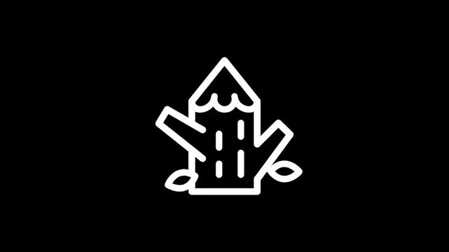 Stylized pencil icon resembling a tree stump with branches on a black background