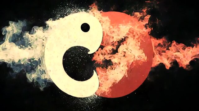 Abstract representation of yin and yang with fire and smoke elements