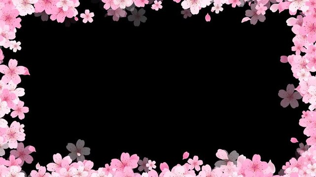 Spring Sakura Cherry Blossom Border Frame Alpha Channel Floral Animation, nature pink petals and buds season and spring sale isolated social media motion design element