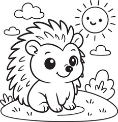 Obraz premium Cute hedgehog line art vector for kids design