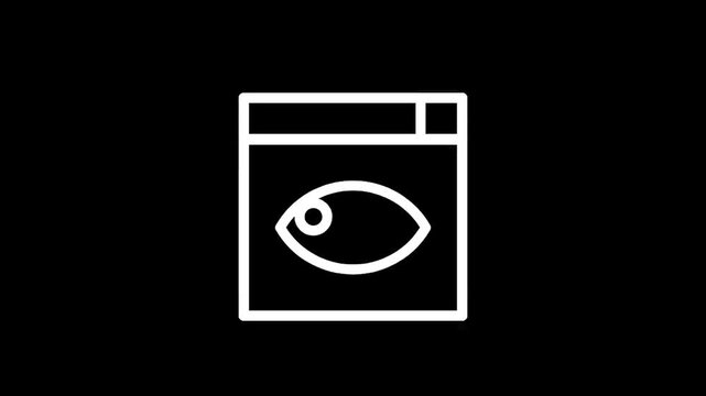 Minimalist icon of an eye within a browser window on a black background