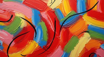 Fototapeta premium Vibrant abstract painting with colorful brushstrokes and black lines