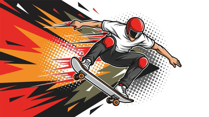 Skateboarder performing action sport vector illustration on white background © Muh