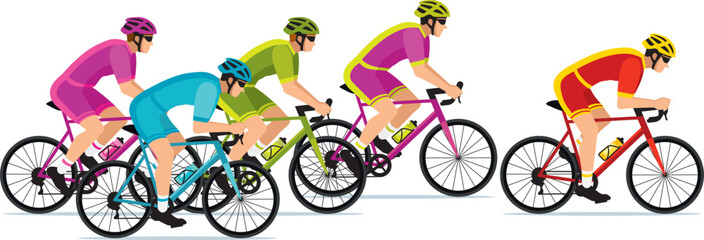 Fototapeta na wymiar Banner of cyclists competing in a cycling race, wearing colorful jerseys. Hand-drawn vector illustration III.