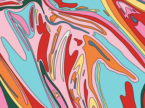Cyclic Liquid Abstract Minimalist Waves Banner Background with Colorful Flowy Stripes in Holographic Style