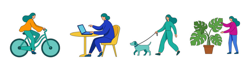 Flat Vector Lifestyle Activities Graphic Set for Modern Wellness and Daily Routine Conceptual Designs