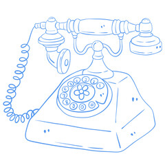 Vintage Rotary Telephone Line Art Illustration in Cottage Style