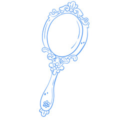 Vintage Hand Mirror Line Art Illustration in Cottage Style