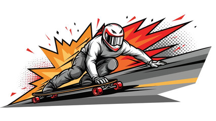 Skateboarder speeding downhill in motion graphic with dynamic burst elements © Muh