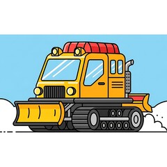 Yellow Snowplow Clearing Snow from Road.