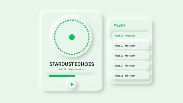Elegant Digital Music Player Interface with Playlist Feature and Abstract Circular Visualizer