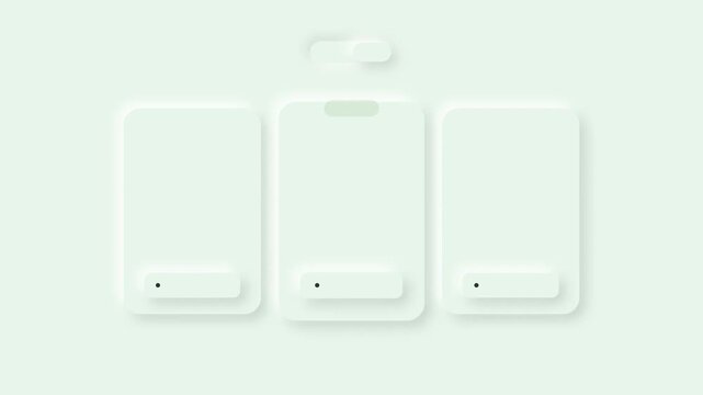 Modern Neumorphic UI Concept with Three Minimalist Device Screens and Toggle Switch, Perfect for Digital Interface Mockups and Application Design