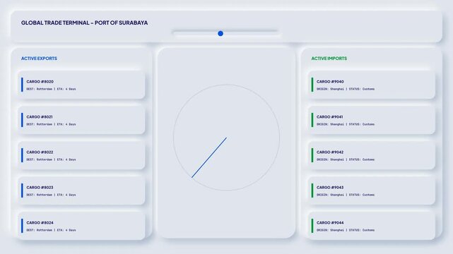 Sleek and intuitive digital dashboard interface design for efficient global logistics management, visualizing real-time cargo tracking operations within a modern terminal system concept
