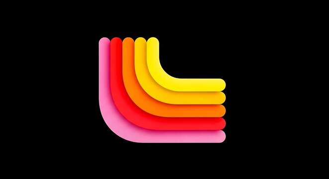 Abstract L-shaped layered design in warm colors on a black background, 3D style