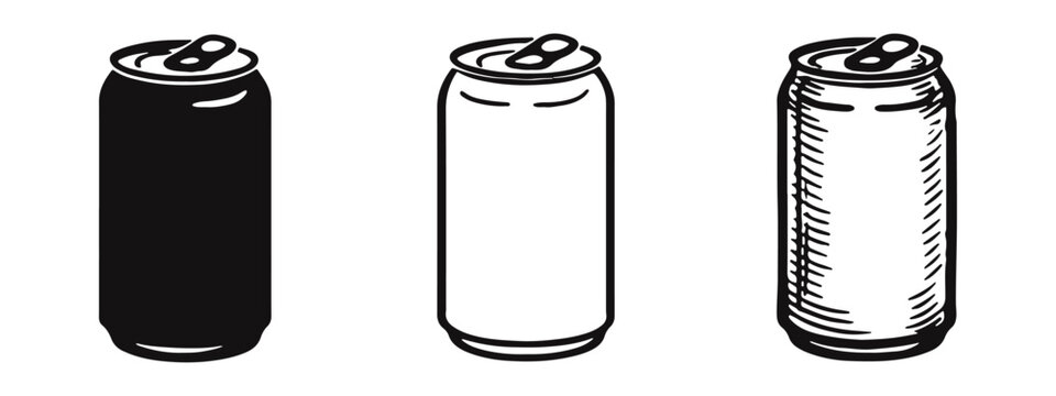 Tall Beverage Can Icons Collection in Solid, Outline, and Sketch Styles for Drinks and Events