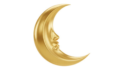 Obraz premium Golden Crescent Moon with Face Profile Isolated on White Background Luxury