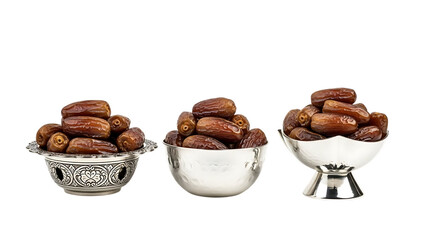 Delicate Metal Bowls Filled with Caramelized Dates on Transparent Background isolated on a transparent background
