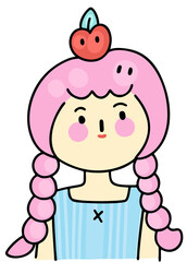 Fototapeta premium Kawaii Cute Girl Character Cartoon Illustration for Kids Mascot and Sticker Design