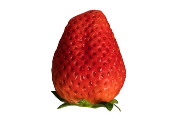 Single fresh ripe strawberry isolated on transparent background (PNG), juicy red berry with natural seeds and vibrant color. Perfect for food design, packaging, labels, and healthy fruit concepts.