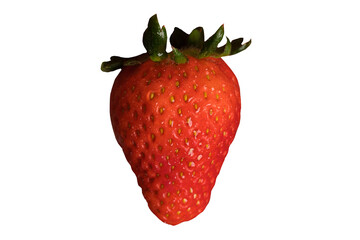 Single fresh ripe strawberry isolated on transparent background (PNG), juicy red berry with natural seeds and vibrant color. Perfect for food design, packaging, labels, and healthy fruit concepts.