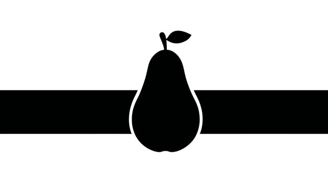 A simple, symmetrical graphic featuring a black pear in the center, on a striped background