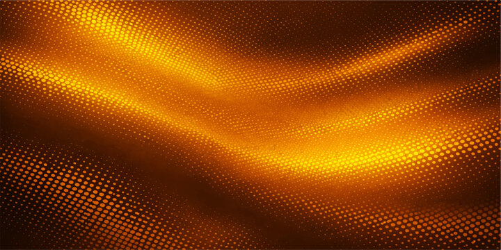 Bright abstract golden vector background featuring a wave pattern and dotted halftone texture with circular orange light elements for a modern wallpaper design