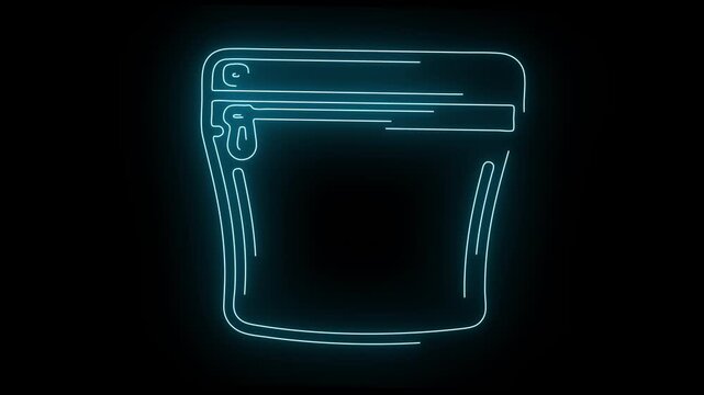 Blue Neon Outline of a Zippered Pouch on Black Background container closure