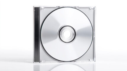 Blank compact disc inside a clear jewel case on a clean white background, creating an ideal empty space for custom branding