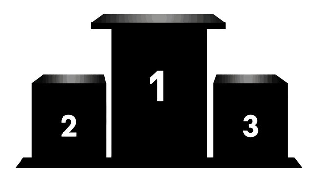 A podium illustration for winner, second, and third place. The podium has white numbers
