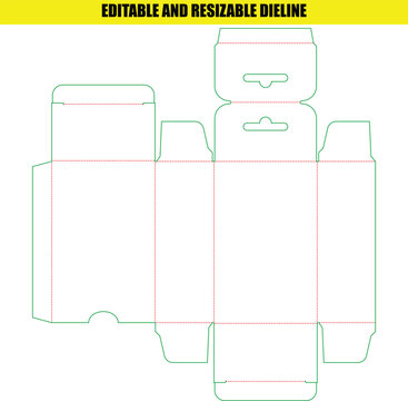Standard retail folding box die line with a double top hanging tab feature