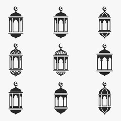 A set of Ramadan lantern silhouettes with a white background.