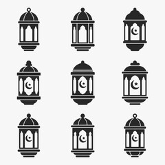A set of Ramadan lantern silhouettes with a white background.